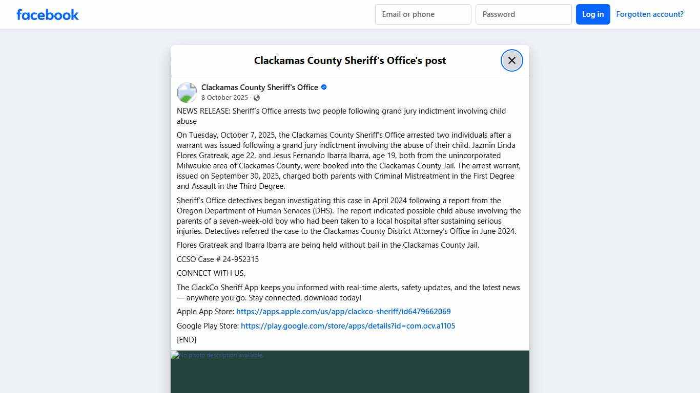 NEWS RELEASE:... - Clackamas County Sheriff's Office Facebook